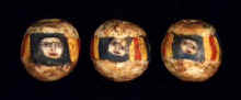 Ancient Roman Mosaic glass face bead with 3 ancient faces  ms192