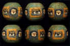 Ancient Egyptian mosaic glass face bead with 3 ancient faces and 3 Apis bull from Egyptian Alexandria Cleopatra's time