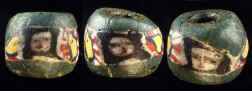 ms192 Ancient Roman Mosaic glass face bead with 3 ancient faces